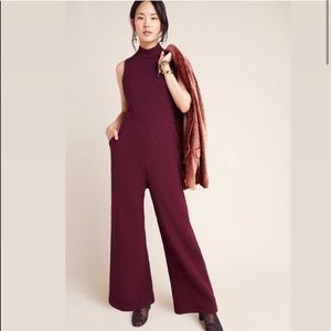 NEW ANTHROPOLOGIE Charley Mock Neck Jumpsuit -Wine